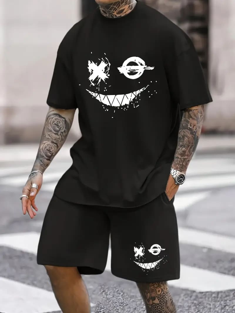 Stylish Smile Face Pattern Men's Co-Ord Set